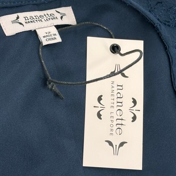 NWT Nanette Lepore Navy Blue Long Sleeve Bella Dobby Dress Pleats Womens Size 12 - Picture 10 of 12